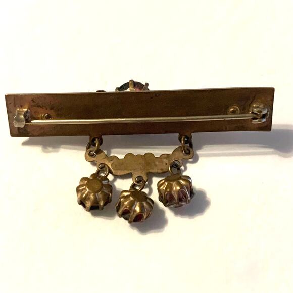 Antique Czech Iris Glass and Mother of Pearl State Souvenir Dangle Brooch - Picture 3 of 8